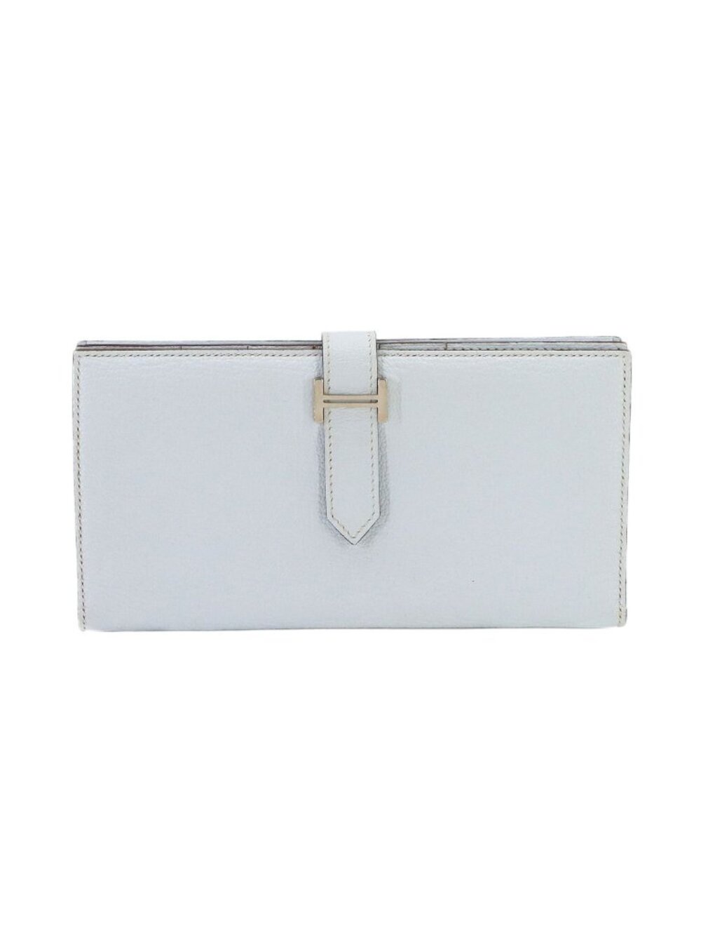 Hermes Bearn Soufflet Bifold Wallet Chevre Bleu Brume Silver